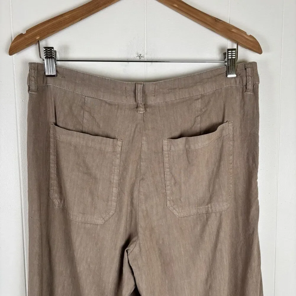 KUT From The Kloth Topaz Womens Size 8 Wide Leg Cropped Pants Taupe Linen Blend - Picture 7 of 11